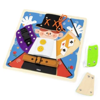 Drevená manipulačná doska so sponami, zámky, kúzelník Monstessori