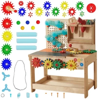 Drevená Montessori STEM dielňa s náradím a príslušenstvom