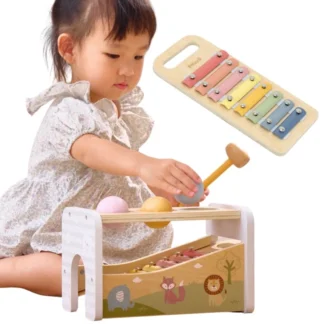 Drevená sada Knockout + xylofón a činely 2 v 1