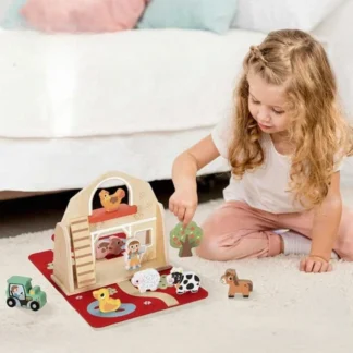 Drevená skladacia farma v kufri so zvieratami