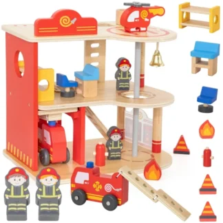 Drevená súprava hasičskej stanice do garáže, 14 dielov