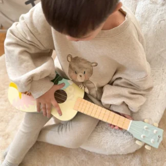 Drevená ukulele gitara pre deti ružová