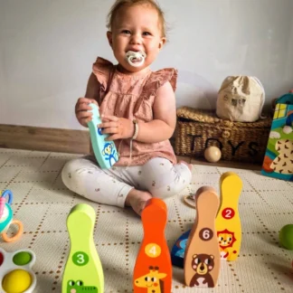 Drevené bowlingové kolky pre deti 6 ks + loptička