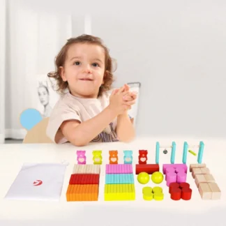 Drevené domino kocky pre deti s plyšovými medvedíkmi 105 ks.