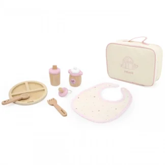 PolarB Drevená kŕmna sada pre bábiky - s fľašou a podbradníkom