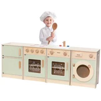 PolarB Drevená kuchynská súprava XL Práčka Sporák Umývačka riadu - zelená