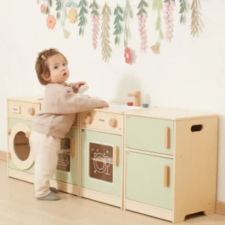 PolarB Drevená kuchynská súprava XL Práčka Sporák Umývačka riadu - zelená