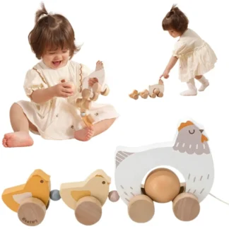 PolarB Drevená sliepka s kuriatkami