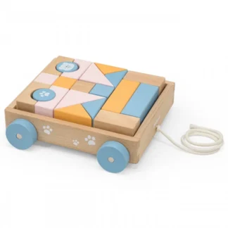 PolarB Drevený ťahací vozík + kocky 21 ks.