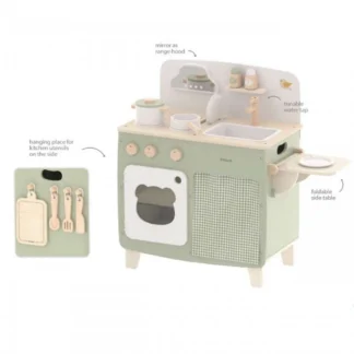 PolarB Veľká drevená kuchyňa so skladacou doskou stola + skrinka so závesmi