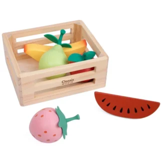 Sada drevených ovocných kúskov v košíku, 6 ks.