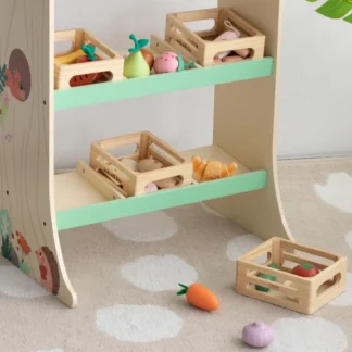 Sada drevených ovocných kúskov v košíku, 6 ks.