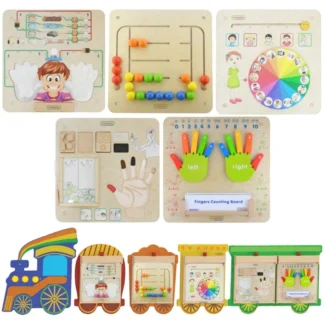 Sada vláčikodráh 5 v 1 senzorická hracia doska pre motorické učenie, zmysly a emócie