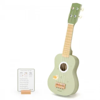 Viga drevená ukulele gitara pre deti zelená s hudobnými notami