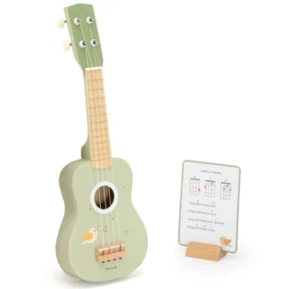 Viga drevená ukulele gitara pre deti zelená s hudobnými notami